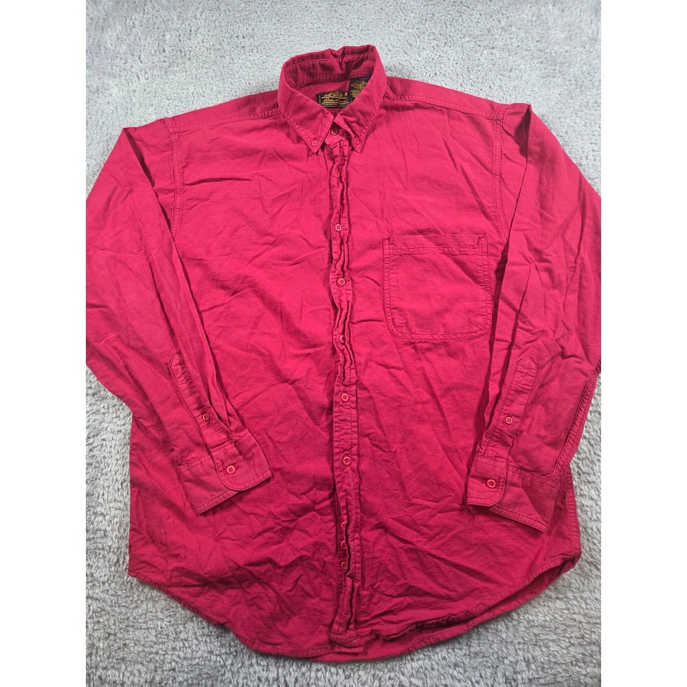 Eddie Bauer Button Down Shirt Medium Red Mens Cotton Canvas Long Sleeve Solid